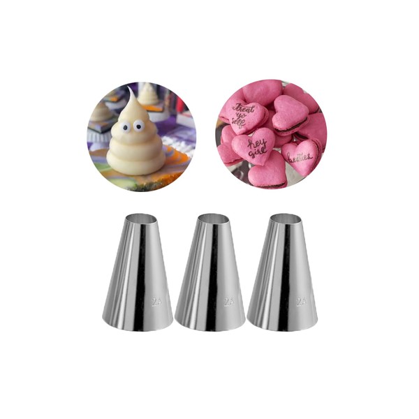 2A Piping Tip 3 Pcs,Large Round Plain Icing Tip for