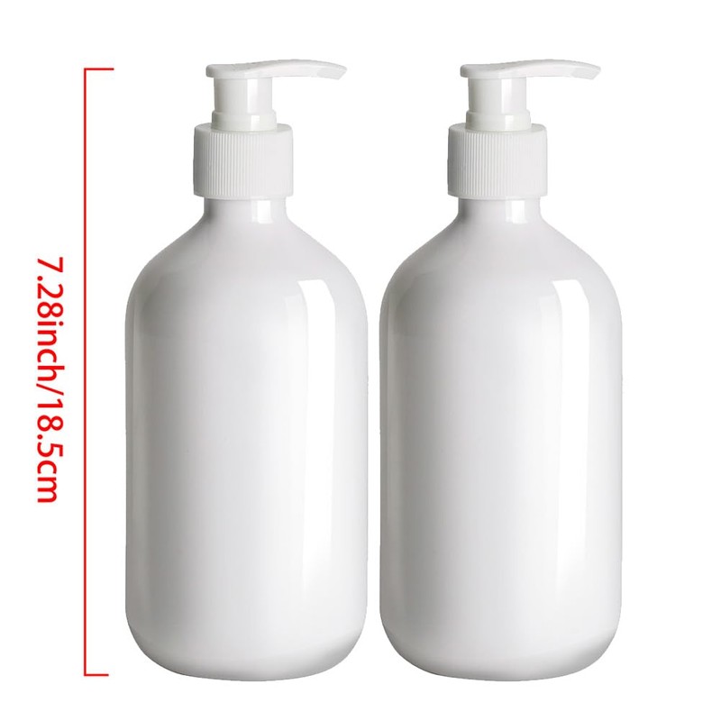 2Pcs 16.9oz 500ml White Plastic Pump Bottle Dispenser, Refillable Empty
