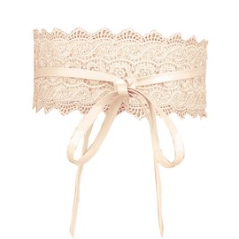 Jurxy 2 Pieces Women's Lace Wide Belt Leather Bowknot Waist Band Dress Waist Belt, beige