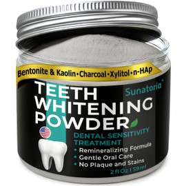 Teeth Whitening Powder – Remineralizing Tooth Powder with Nano-Hydroxyapatite, Xylitol, Charcoal + Bentonite Clay, Fluoride-Free Mint | Powder Toothpaste, Dental Sensitivity Treatments, 2 oz
