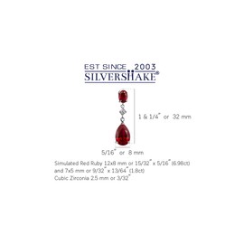 Silvershake 12X8mm Pear Shape Simulated Red Ruby White Gold Plated 925 Sterling Silver Drop Dangle Stud Post Earrings July Gemstone Birthstone