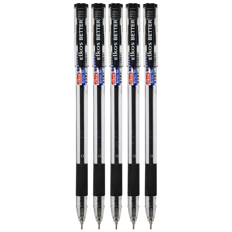 ELKOS BLACK Ballpoint Pens, 0.7mm Fine Point, Pack of 5,