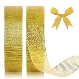 GXFCING Gold Organza Ribbon 20mm, 44m Glitter Gold Christmas Ribbon for Gift Wrapping, Crafts, DIY Sewing, Cakes, Weddings, Christmas, Easter, Party Decorations, 22m/roll