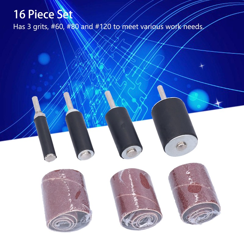 16Pcs Drum Sander 60 80 120 Grits Rust Removal Polishing