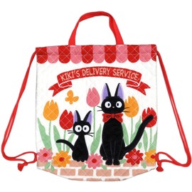 Marushin 1025004200 Knapsack, Gym Bag, Ghibli Kiki’s Delivery Service Jiji Tulip Field, Children’s Bag, Girls, Kindergarten, Preschool, Nursery School, Elementary School, Getting Ready to Start School or Go Back to School, (H x W x D): 13.8 x 13.8 x 2.8 