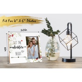 Qiwog Engagement Photo Frame - Let The Adventure Begin Wooden Tabletop Picture Frame - Engagement Wedding Bridal Shower Gifts For Him Her Engaged Couples - Love Memorial Gift Photo Frame -54