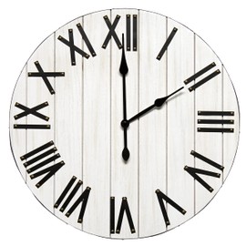 Elegant Designs HG2004-WWH Handsome Rustic Farmhouse Roman Numerals 21" Wood Wall Clock, White Wash