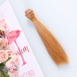 Ciieeo 5pcs Heat Resistant Straight Doll Wig for Craft Projects Light Brown Synthetic Hair Extensions Elastic Band for Easy Application and Lifelike Appearance