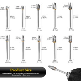 OCR 10Pcs Carbide Burr Set, Double Cut Tungsten Rotary Bits 3mm Shaft and 1/8" Shank Compatible with Dremel Rotary Tool for Metal Grinding, Cutting, Engraving & Polishing