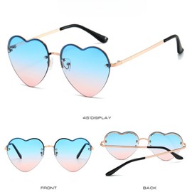 WDZAYXC Stylish Heart Half Metal Frame Sunglasses in Bright Colours, Perfect for Parties and Fashion Events, Blue Pink Gradient
