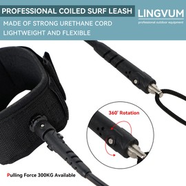 LINGVUM 4 ft Bodyboard Leash – 7mm Thick Coils Wrist Bodyboard Leash with Plug for Bodyboarding (Black)