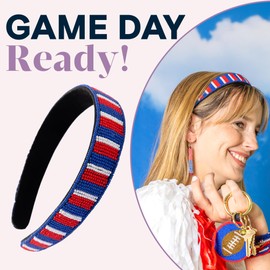 INK + ALLOY Game Day Striped Beaded Headband – Handcrafted Statement Hair Accessories for Sports Fans – Perfect for Gameday (Blue + Crimson)