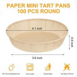 ZORRITA 100 Pcs Mini Tart Pans for Baking, 4 Inch Disposable Paper Pie Pans for Individual Small Pies, Tarts, Quiche, Cakes, Breakfast Sandwiches, Desserts, Cinnamon Rolls