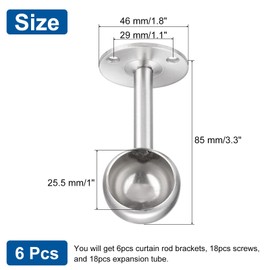 sourcing map 6 Pcs Curtain Rod Brackets 25mm(1"） Stainless Steel Ceiling Mount Holder Closet Rod End Support Curtain Rod Flange Pole Socket with Matching Screws, Silver Tone