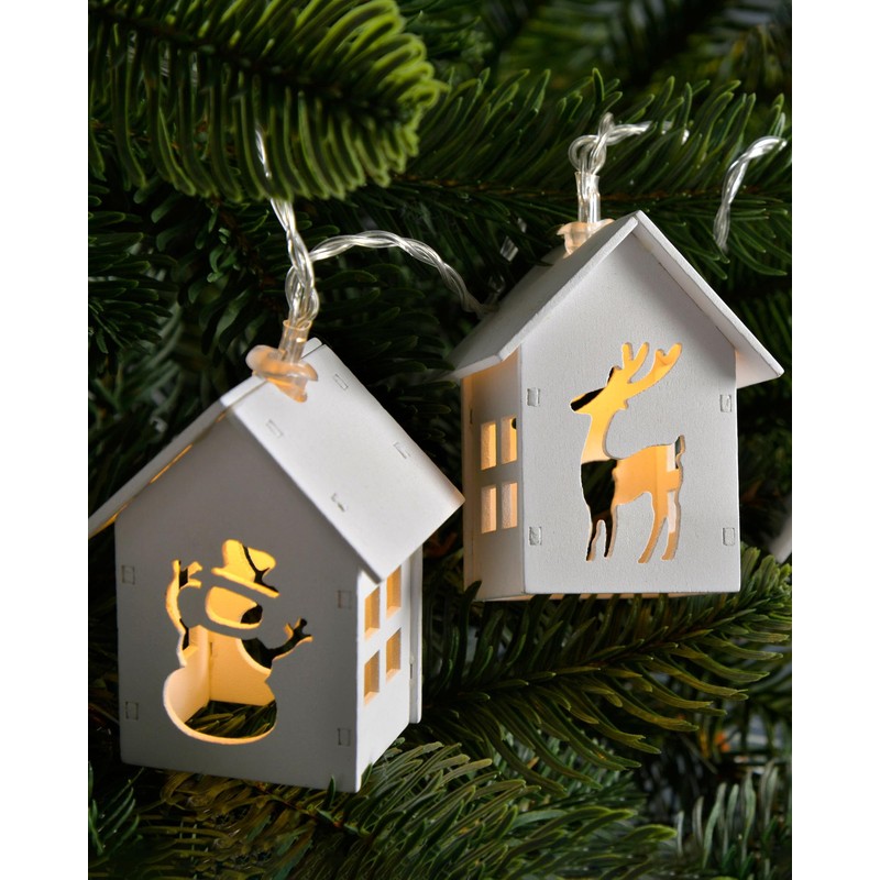 WeRChristmas Reindeer and Snowman Wooden House Light String with 10-LED