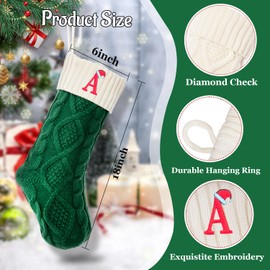Ulico Initial Christmas Stockings, 18’’ Large Embroidered Monogram Knit Christmas Stocking,Xmas Stocking for Kids, Holiday and Family Stocking for Fireplace or Party Decoration Green-White Letter S