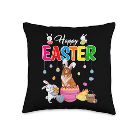 Happy Easter Bunny Sheltie Inside Chocolate Egg Basket Throw Pillow
