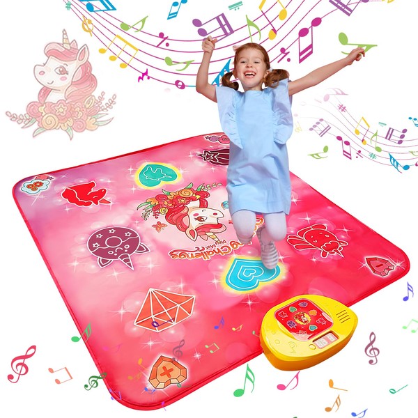 VATOS Girls Dance Mat - Music Dance Play Mat for Kids 3 4 5 6 7 8 9 Years and Up | Adjustable Volume and LED Lights 5 Dance Games 3 Level Challenge Gifts for Girls