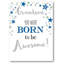 Noel Tatt Grandson Birthday Card - Born to be Awesome Embossed with Foil Details - Eco-Friendly and Recyclable