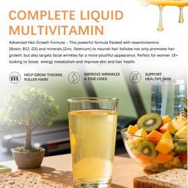 Complete Liquid Multivitamin Hair Growth,Support for Thicker Hair & Facial Wrinkles in Women | Biotin 30mcg | Semen Sesami Nigrum Promotes Energy Metabolism Skin & Hair for Ages 18+ | 16.23 Fl Oz