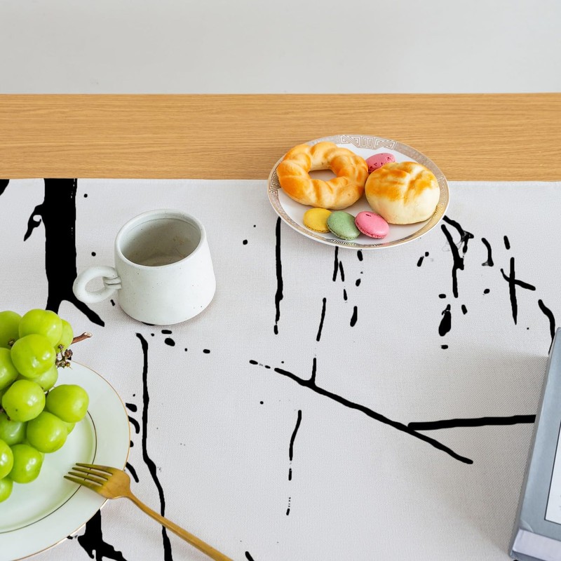 Tablecloth White and Black Middle Runner Modern Tablecloths with Marble