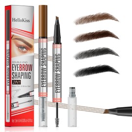 Eyebrow Pencil with Eyebrow Gel, 2-in-1 Brow Pencil and Brow Gel with 4 Micro Fork Tips, Waterproof Eyebrow Pencil and Smudge-proof Eyebrow Pencil (Grey)