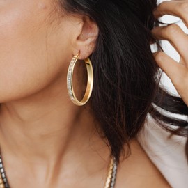 VEEDOFA Large Rhinestone Hoops Earrings for Women, Sparkly Cubic Zirconia Big Gold Hoops Non Tarnish, 14K Gold Plated Rhinestone Earrings for Women, Chunky Large Diamond Hoop Earrings 30/40/50/60mm