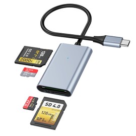 USB C 312MB/S SD 4.0 Card Reader, UHS-II SD TF Card Reader, Dual SD Dual TF Memory Card Reader for SD Micro SD SDXC SDHC MMC RS-MMC Micro SDXC UHS-II and UHS-I Cards for Laptops, Tablets, Smartphones