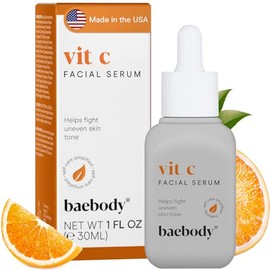 Baebody Vitamin C Suero al 20% para el rostro, suero facial de uso tópico, anti-edad, profesional con ácido hialurónico y vitamina E, súper potencia con ingredientes orgánicos, 1 fl oz