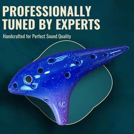 MeloCrest 12 Hole Alto C Ceramic Ocarina - Professional Musical Instrument for Beginners & Adults, Includes Free Carry Bag, Colorful Galaxy Blue