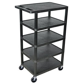 LUXOR BC50-B Structural Foam Plastic Utility Cart with Five Flat-Shelves Each with .25" Retaining Lip, 300 Lbs. Capacity, Black