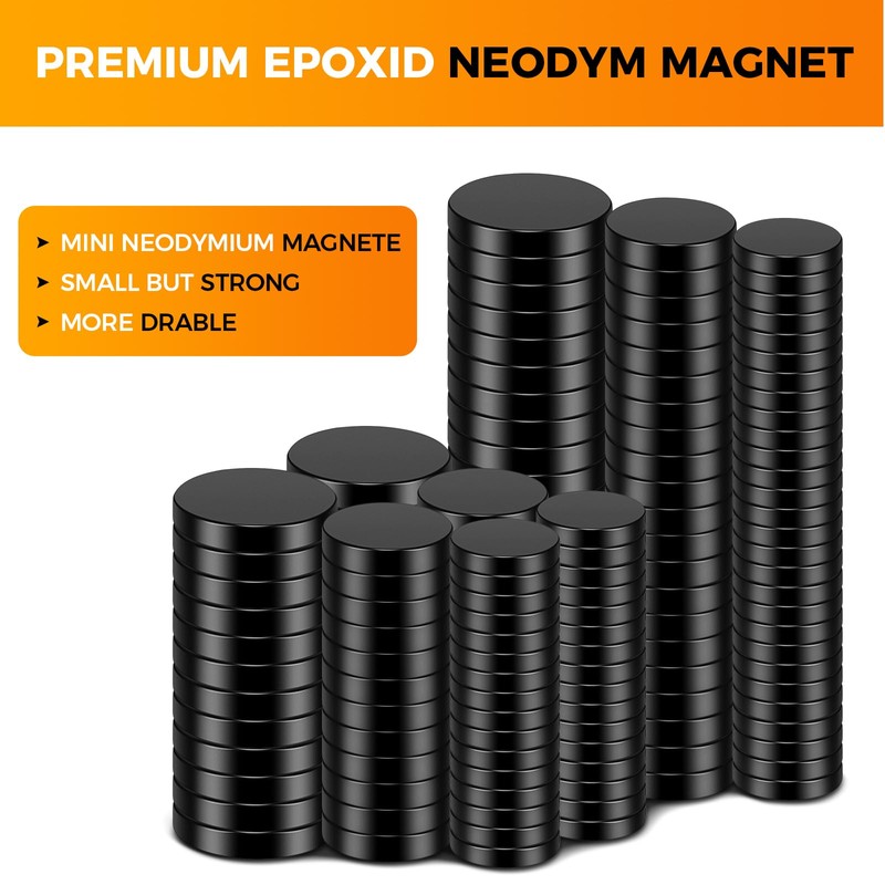 Wukong Black Neodymium Magnets, 10 x 2 mm, Pack of