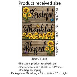 WOHAHA Stylish Flower Sunflower Plant Inspirational Quotes English Quotes Blessed Grateful Thankful Wood Grain Sticker for Kids School Study Room Office Bathroom School Wall Decor Wallpaper Removable