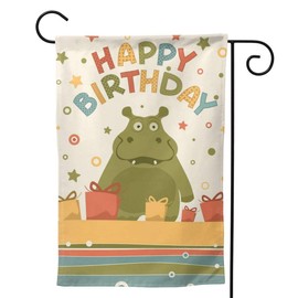 Cute Hippo Happy Birthday Garden Flag Double Sided Vertical Cute Hippo Happy Birthday House Flags Yard Signs Outdoor Decor 12.5" X 18"
