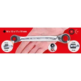 KS Tools 503.4565 4 in 1 GEARplus reversing double ratchet ring spanner, 10x13x17x19mm