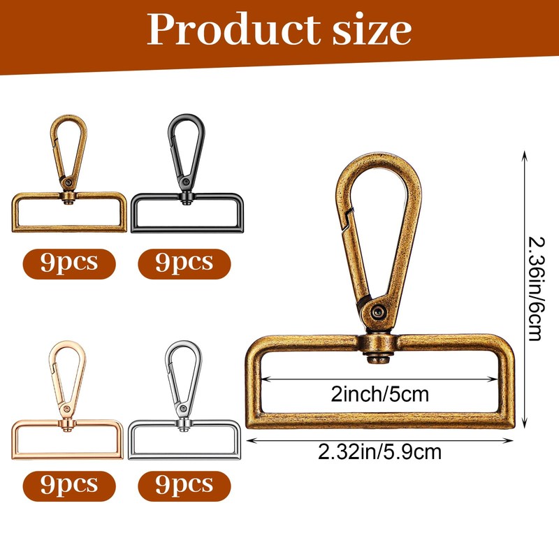 36 Pcs D Ring Swivel Lobster Claw Clasps, 2 Inch