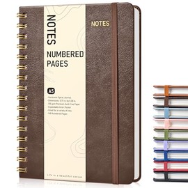 Dotted Spiral Journal Notebook, A5 Hardcover Spiral Journals for Women Men, 100 GSM Dot Grid Paper Notebooks, 150 Pages Spiral Bullet Dotted Notebook for Writing Note Taking 5.75" x 8.38", Dark Brown