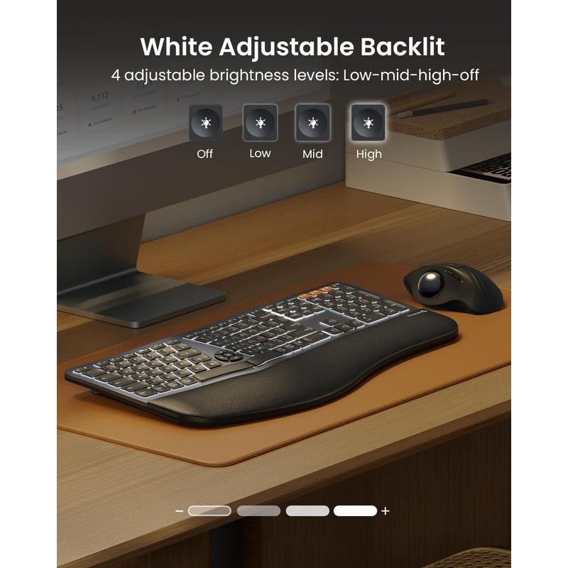 ProtoArc Backlit Bluetooth Ergonomic Keyboard, EK01 Plus Full Size Wireless