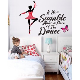 If You Stumble Make it Part of The Dance Wall Decal, Inspirational Quotes Sticker Black Girl Ballet Butterfly Decor Motivational Saying Wallpaper Mural Viny for Girl’s Bedroom Classroom Dance Studio