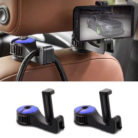 chevrom 2 Pack Car 360° Rotation Car Hook,Multifunctional Car Back Seat headrest Phone Holder,adjustable Car Seat Storage Organizer Hanger Holder Hook for Bag Purse Cloth Grocery (Blue)