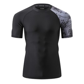 HUGE SPORTS Men's Splice Sun Protection Rash Guard Short Sleeves(Piracy,S)