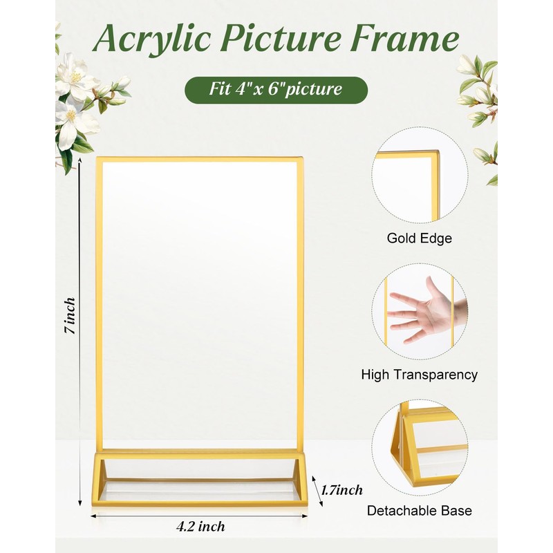 Alffun 12 Pack Gold Acrylic Sign Holders 4x6, Double Sided