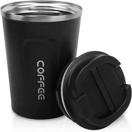 Termo para Café Taza Portátil de Acero Inoxidable de Doble Capa con tapa a prueba de salpicaduras, Mantiene la Temperatura hasta 24 Horas, Libre de BPA, 380 ml, Negro