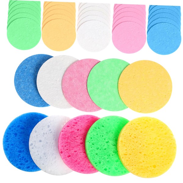 Healeved 50pcs Portable Natural Facial Cleansing Sponges for Makeup Removal