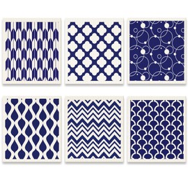 Patelai 6 Pieces Swedish Kitchen Dish Towels Decoration Navy Blue Hand Tea Cloth Reusable Sponge Cleaning Absorbent Dishcloths for Home Bathroom Gift