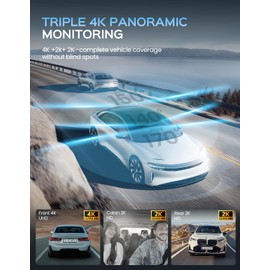 TECXERLLON Dash Cam, 4K Triple Dash Camera with App Control, 170°/150°/140° Wide Angle, ADAS Assist, No-Light Night Vision, GPS, G-Sensor, WDR, 24H Parking Monitor, 128GB SD Card Included