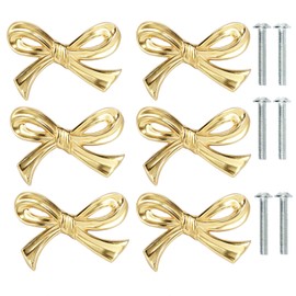 DJAPWPX-Bow Drawer Knobs, Solid Brass Bow Cabinet Knob, Compact Bow Drawer Pulls, Decorative Bow Cabinet Pulls, Elegant Bow Cabinet Handle, Beautiful Bow Furniture Knobs for Home (6)