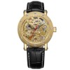 FORSINING Hollow Mechanical Waterproof PU Leather Watch(Gold Movement Gold Case