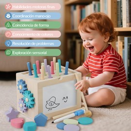 RENDIN Juguetes Montessori 10 en 1 para Niños 3 4 5 6 Años - Material Didáctico Preescolar con Pesca, Engranajes, Formas, Dibujo | Juguete Educativo Multifuncional para Niños y Niñas