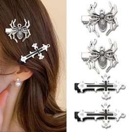 Cross Hair Clips for Girls Halloween Goth Spider Hair Accessories for Cosplay Party Y2K Gothic Cross Hair Barrettes for Teens Women Spider Hair Clips Hairpins Punk Halloween Skull Vampire Costumes